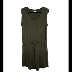 Lou & Grey Large L Olive Green Signature Soft Cinch Waist Dress LOFT Scoop Neck